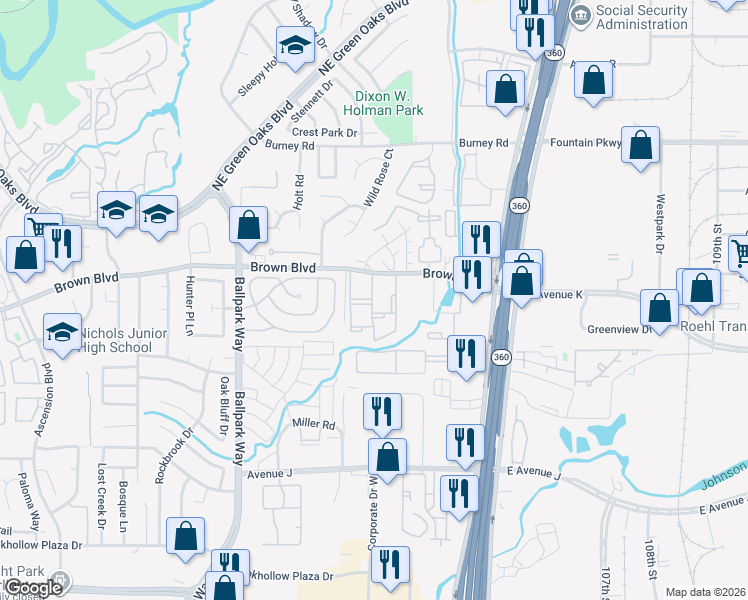 map of restaurants, bars, coffee shops, grocery stores, and more near 2301 Balsam Drive in Arlington