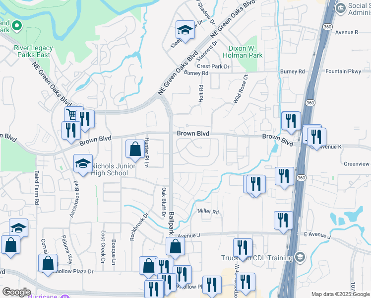 map of restaurants, bars, coffee shops, grocery stores, and more near 126 Los Robles Street in Arlington