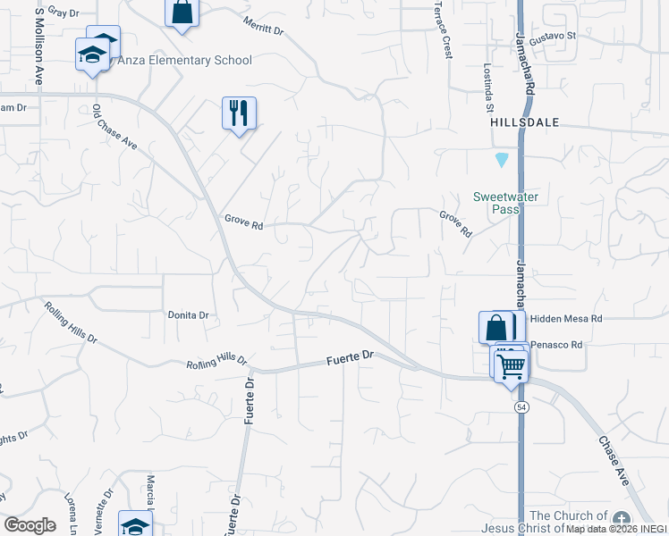 map of restaurants, bars, coffee shops, grocery stores, and more near 1667 Grove Rd in El Cajon