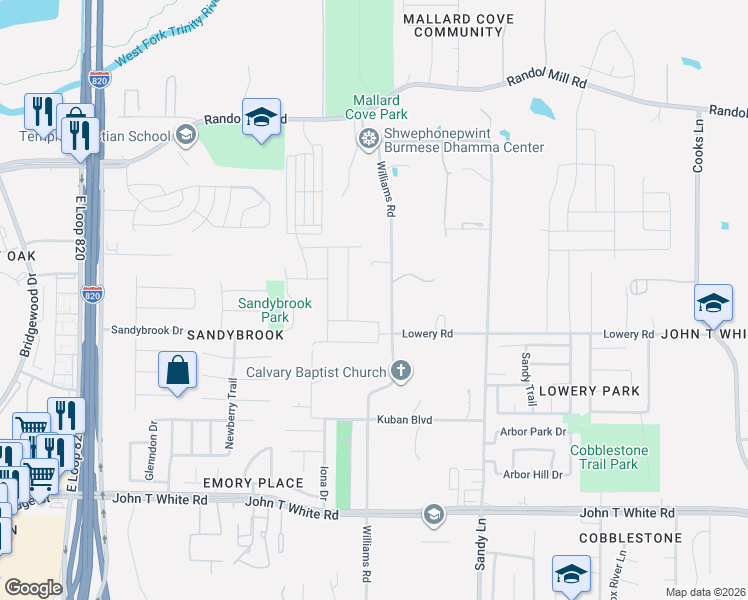 map of restaurants, bars, coffee shops, grocery stores, and more near 416 Williams Road in Fort Worth
