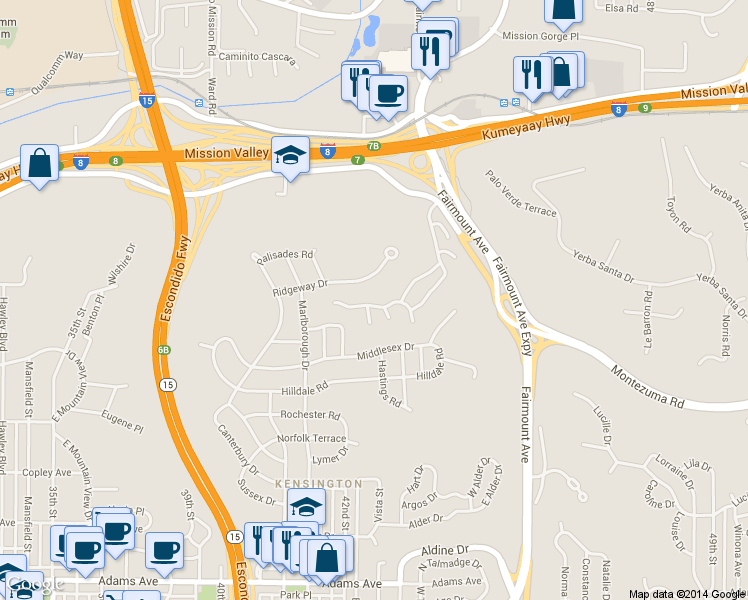 map of restaurants, bars, coffee shops, grocery stores, and more near 4262 Caminito Pintoresco in San Diego