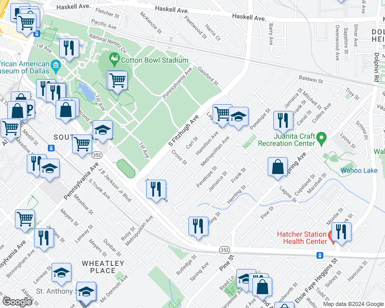 map of restaurants, bars, coffee shops, grocery stores, and more near 3817 Hamilton Avenue in Dallas
