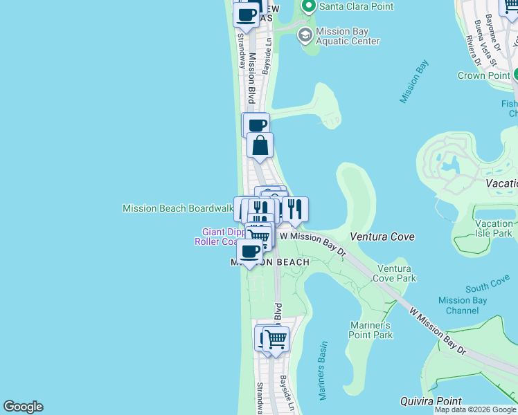 map of restaurants, bars, coffee shops, grocery stores, and more near in San Diego