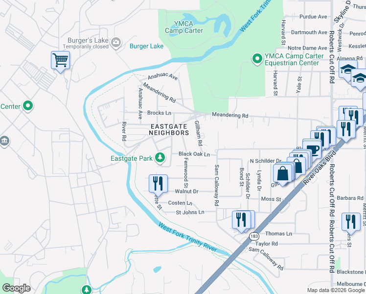 map of restaurants, bars, coffee shops, grocery stores, and more near 755 Fernwood Street in Fort Worth