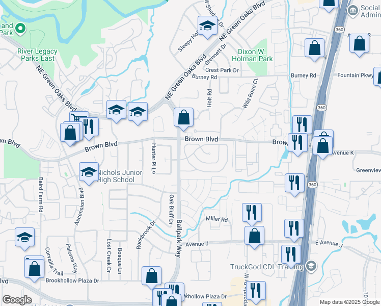 map of restaurants, bars, coffee shops, grocery stores, and more near 126 Los Robles Street in Arlington