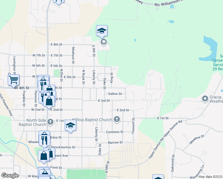 map of restaurants, bars, coffee shops, grocery stores, and more near 704 East 4th Street in Weatherford