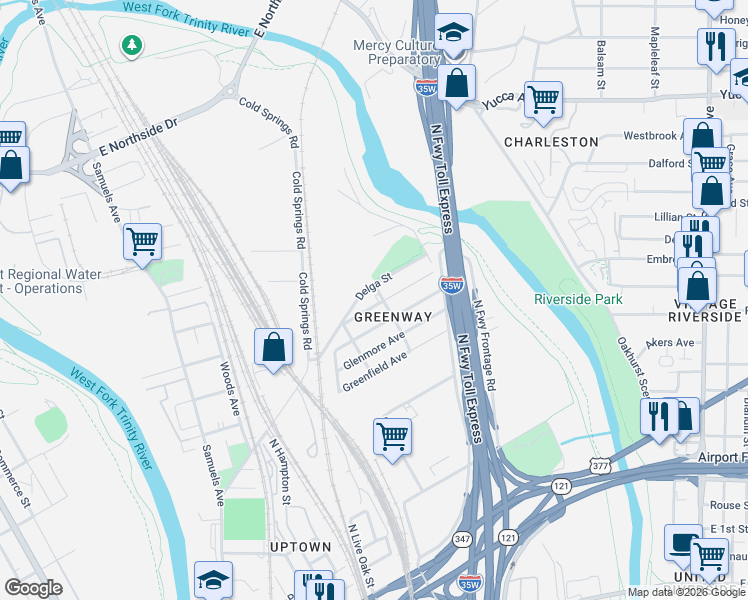 map of restaurants, bars, coffee shops, grocery stores, and more near 1837 Portland Avenue in Fort Worth