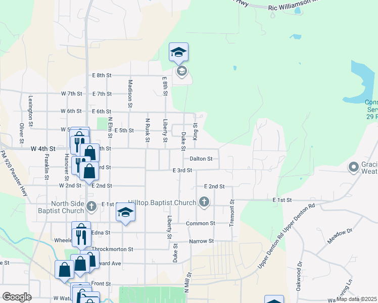 map of restaurants, bars, coffee shops, grocery stores, and more near 704 East 4th Street in Weatherford