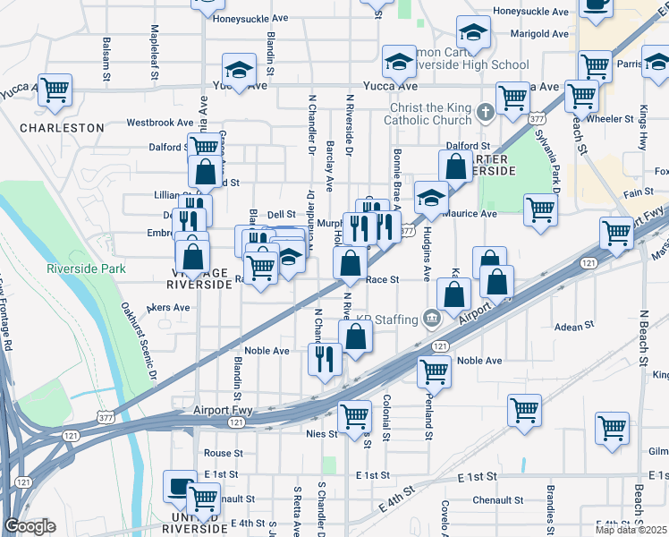 map of restaurants, bars, coffee shops, grocery stores, and more near 3111 Race Street in Fort Worth