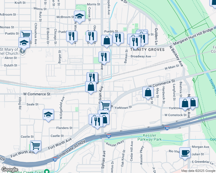 map of restaurants, bars, coffee shops, grocery stores, and more near in Dallas