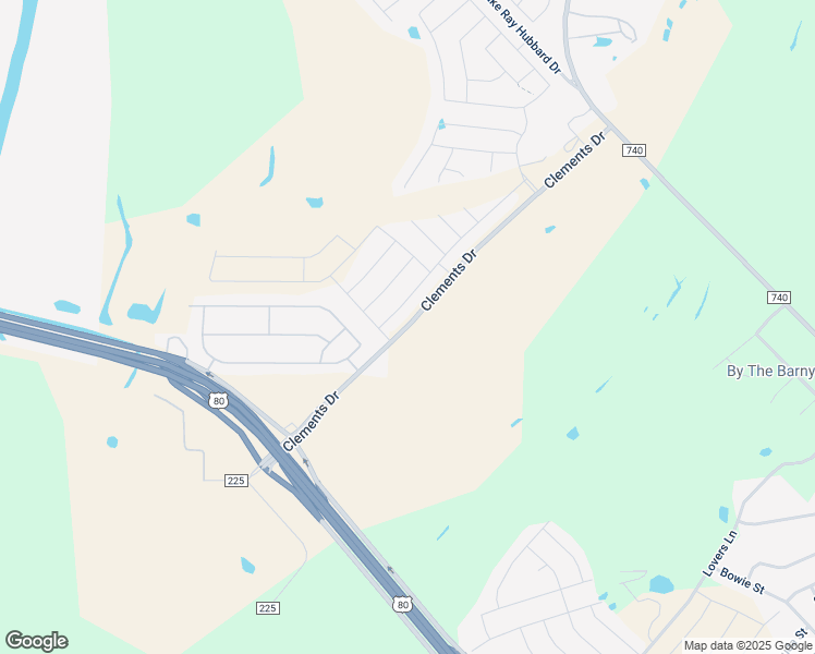 map of restaurants, bars, coffee shops, grocery stores, and more near Clements Drive in Forney