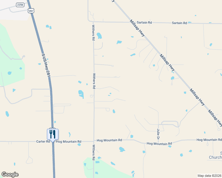 map of restaurants, bars, coffee shops, grocery stores, and more near 873 Withers Road in Mineral Wells