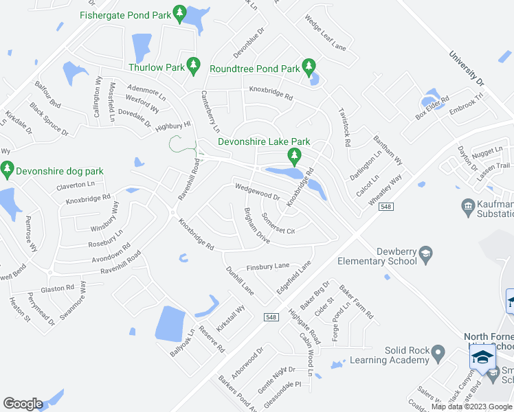 map of restaurants, bars, coffee shops, grocery stores, and more near 1117 Somerset Circle in Forney