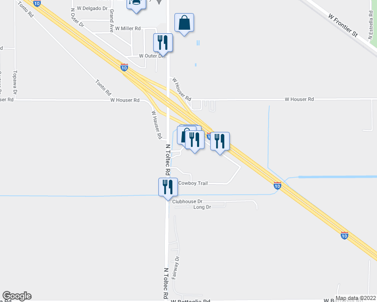 map of restaurants, bars, coffee shops, grocery stores, and more near 2949 North Toltec Road in Eloy