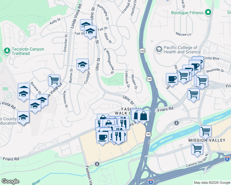 map of restaurants, bars, coffee shops, grocery stores, and more near in San Diego