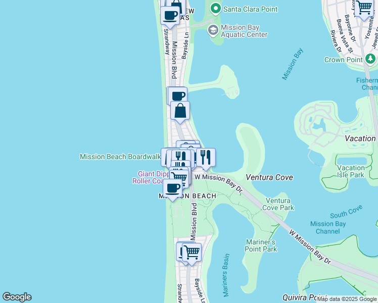 map of restaurants, bars, coffee shops, grocery stores, and more near in San Diego