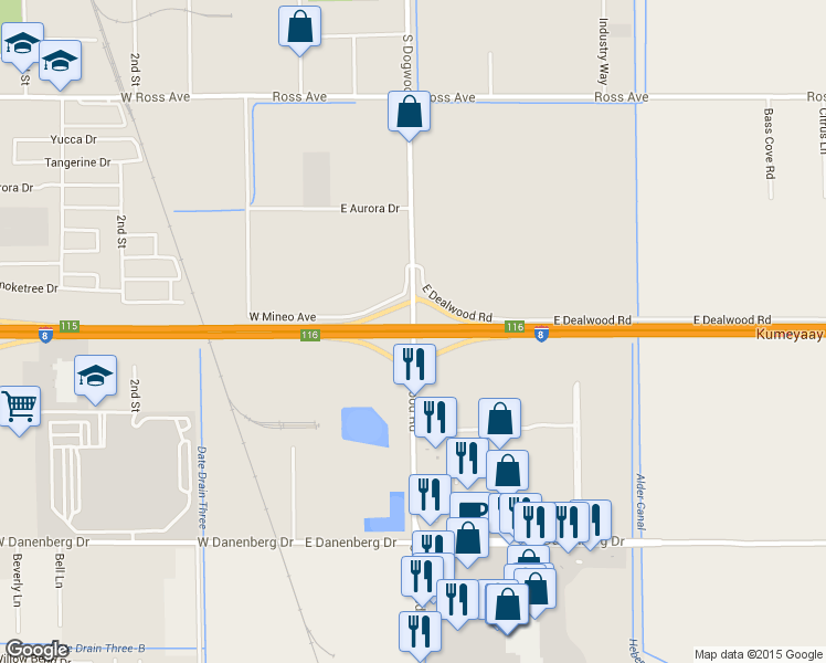map of restaurants, bars, coffee shops, grocery stores, and more near 2099 South Dogwood Road in El Centro