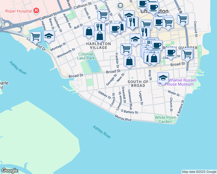 map of restaurants, bars, coffee shops, grocery stores, and more near 168 Tradd Street in Charleston