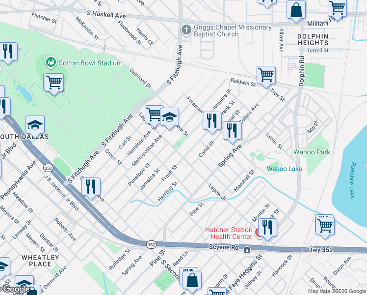 map of restaurants, bars, coffee shops, grocery stores, and more near in Dallas