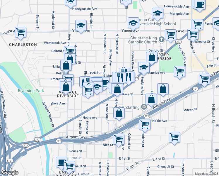 map of restaurants, bars, coffee shops, grocery stores, and more near in Fort Worth