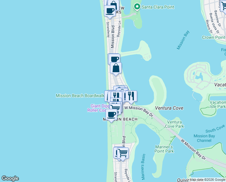 map of restaurants, bars, coffee shops, grocery stores, and more near in San Diego