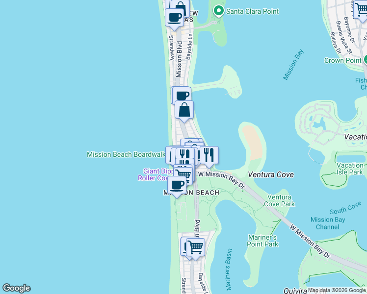 map of restaurants, bars, coffee shops, grocery stores, and more near in San Diego