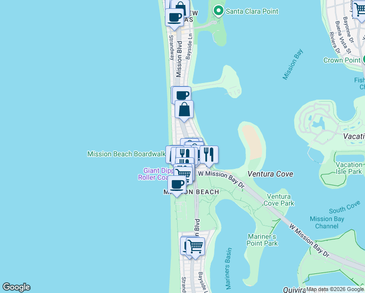 map of restaurants, bars, coffee shops, grocery stores, and more near in San Diego