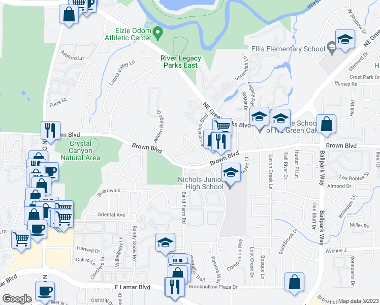 map of restaurants, bars, coffee shops, grocery stores, and more near 1625 Jefferson Cliffs Way in Arlington