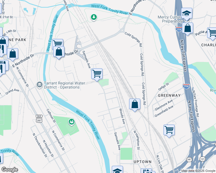 map of restaurants, bars, coffee shops, grocery stores, and more near in Fort Worth