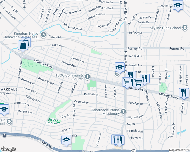 map of restaurants, bars, coffee shops, grocery stores, and more near in Dallas