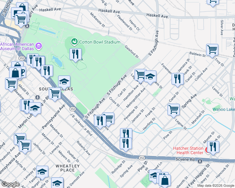 map of restaurants, bars, coffee shops, grocery stores, and more near 3817 Hamilton Avenue in Dallas