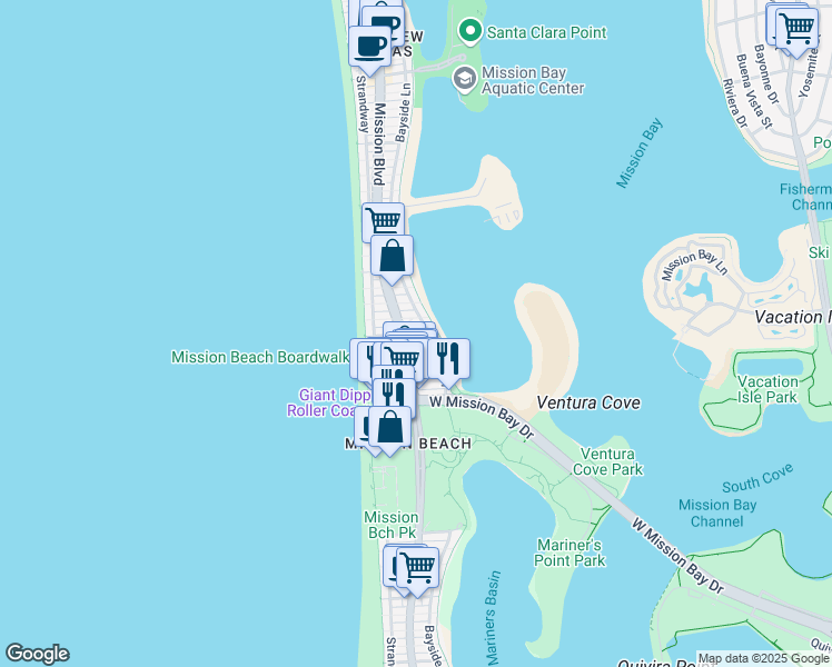 map of restaurants, bars, coffee shops, grocery stores, and more near 844 Isthmus Court in San Diego