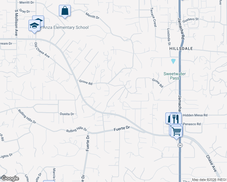 map of restaurants, bars, coffee shops, grocery stores, and more near 1667 Grove Road in El Cajon