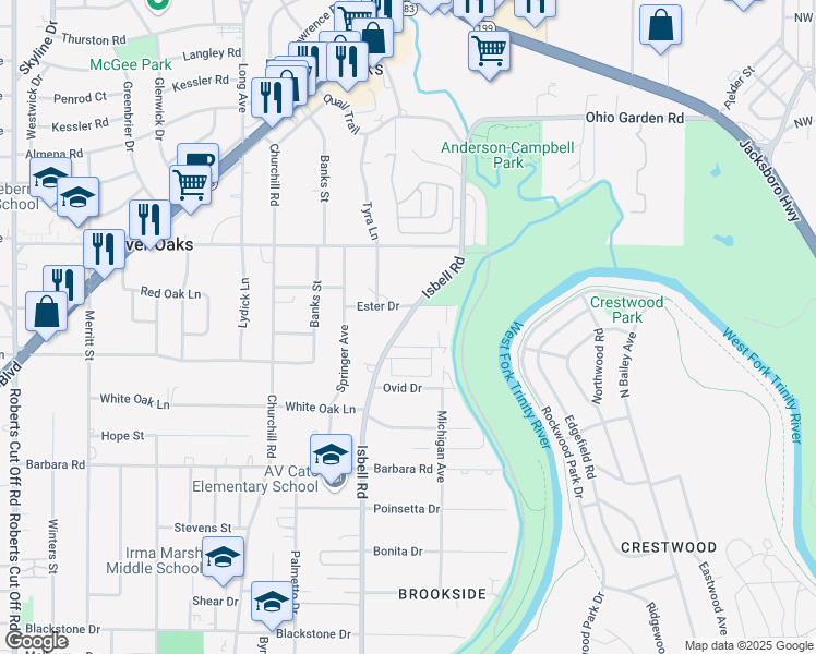 map of restaurants, bars, coffee shops, grocery stores, and more near 912 Isbell Road in Fort Worth