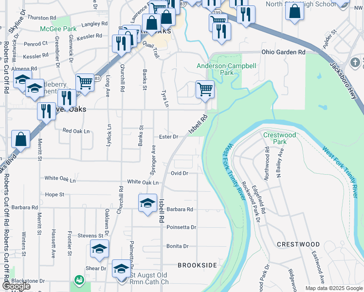 map of restaurants, bars, coffee shops, grocery stores, and more near 912 Isbell Road in Fort Worth