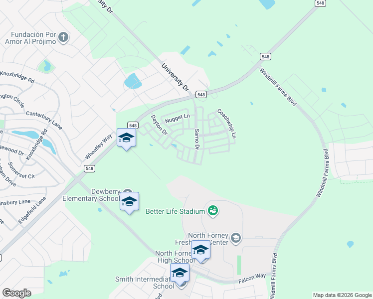 map of restaurants, bars, coffee shops, grocery stores, and more near 15810-16126 Farm to Market Road 548 in Forney