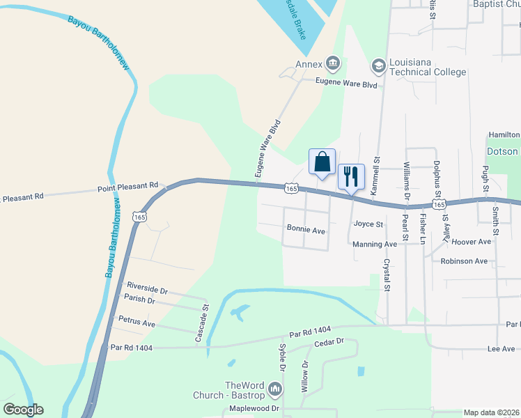 map of restaurants, bars, coffee shops, grocery stores, and more near Providence Avenue in Bastrop