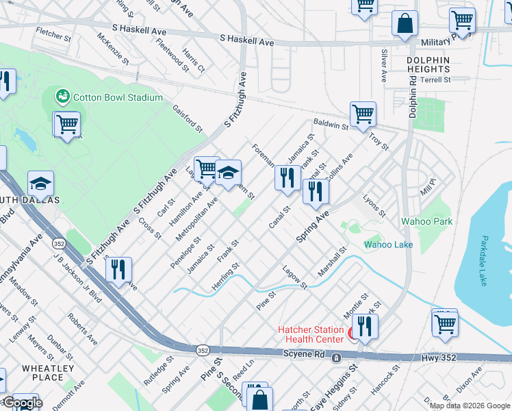 map of restaurants, bars, coffee shops, grocery stores, and more near 4314 Jamaica Street in Dallas