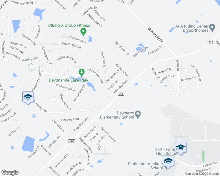 map of restaurants, bars, coffee shops, grocery stores, and more near 1506 Calcot Lane in Forney