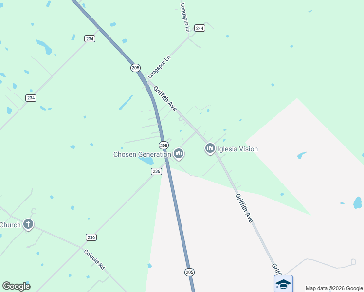 map of restaurants, bars, coffee shops, grocery stores, and more near 15494 County Road 236 in Terrell