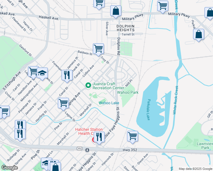 map of restaurants, bars, coffee shops, grocery stores, and more near 4710 Joseph Wiley Street in Dallas