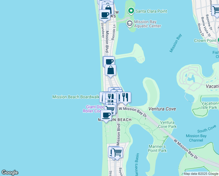 map of restaurants, bars, coffee shops, grocery stores, and more near 735 Jersey Court in San Diego