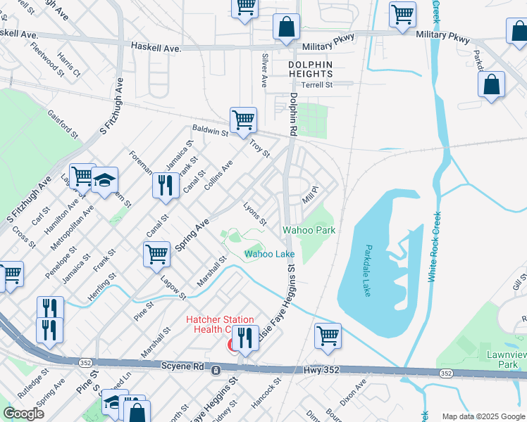 map of restaurants, bars, coffee shops, grocery stores, and more near 4710 Joseph Wiley Street in Dallas
