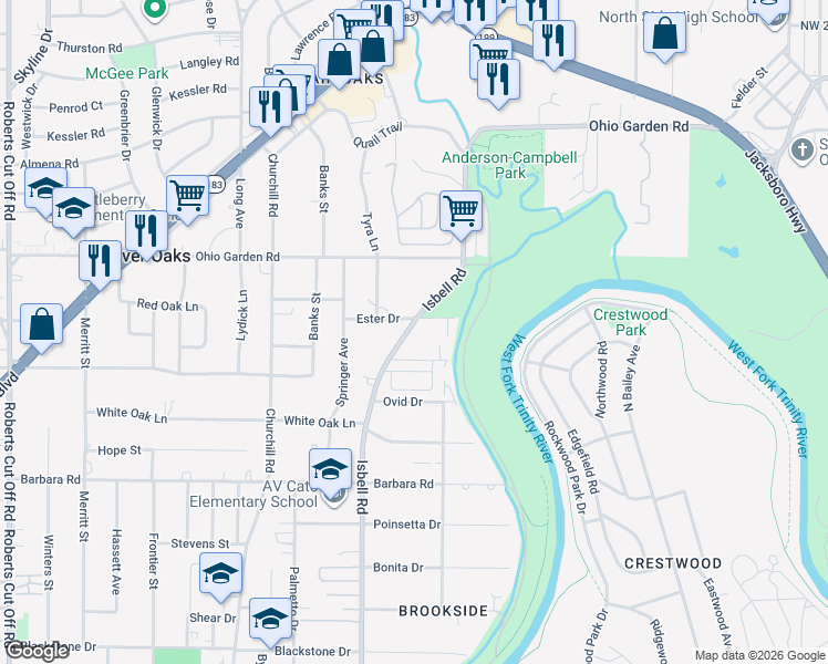 map of restaurants, bars, coffee shops, grocery stores, and more near 925 Isbell Road in Fort Worth