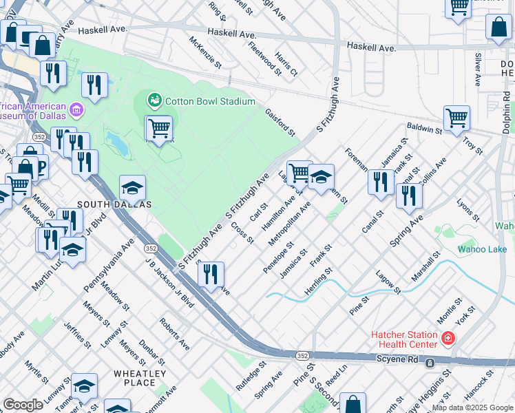 map of restaurants, bars, coffee shops, grocery stores, and more near 4007 Carl Street in Dallas