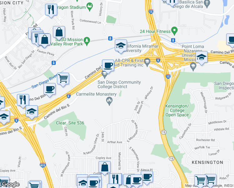 map of restaurants, bars, coffee shops, grocery stores, and more near 5232 Cromwell Court in San Diego
