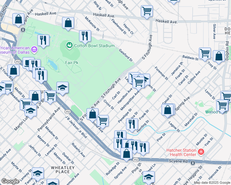 map of restaurants, bars, coffee shops, grocery stores, and more near 4007 Carl Street in Dallas