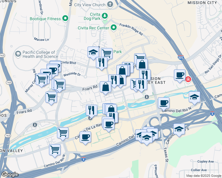map of restaurants, bars, coffee shops, grocery stores, and more near in San Diego
