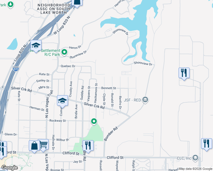 map of restaurants, bars, coffee shops, grocery stores, and more near 907 Ronald Street in Fort Worth