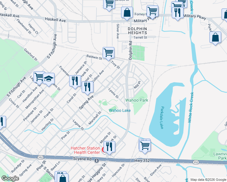 map of restaurants, bars, coffee shops, grocery stores, and more near 2922 Lyons Street in Dallas